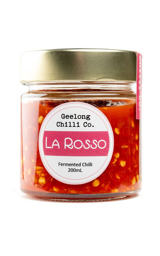 Jar of La Rosso Geelong Chilli Co. product on a white background